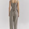 Hayden Brown Puppytooth Wide Leg High Waist Tailored Trousers