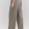 Hayden Brown Puppytooth Wide Leg High Waist Tailored Trousers