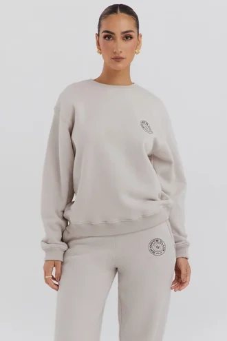 Haze Cloud Cotton Fleece-Back Crew Neck Sweatshirt
