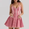 Heidi Red Gingham Cotton Halter Neck Mini Dress