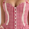 Heidi Red Gingham Cotton Halter Neck Mini Dress