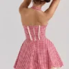 Heidi Red Gingham Cotton Halter Neck Mini Dress
