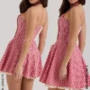 Heidi Red Gingham Cotton Halter Neck Mini Dress