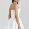 Heidi White Stretch Cotton Halter Neck Mini Dress