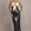 Holly Black Sequin Strapless Bow Dress