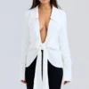 Hope White Draped Tie Front Shirt