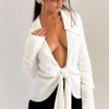 Hope White Draped Tie Front Shirt