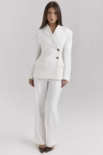 Hayden White Wide Leg High Waist Tailored Trousers