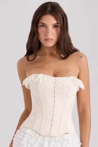 Idella Cream Satin Lace Trim Corset Top