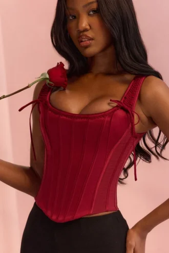 Iman Wine Satin Corset Top