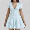 Imani Delicate Blue Satin Pleated Mini Dress