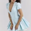 Imani Delicate Blue Satin Pleated Mini Dress