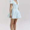 Imani Delicate Blue Satin Pleated Mini Dress