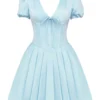 Imani Delicate Blue Satin Pleated Mini Dress