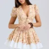 Imani Honeyflower Print Pleated Cotton Mini Dress