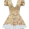 Imani Honeyflower Print Pleated Cotton Mini Dress