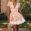 Imani Honeyflower Print Pleated Cotton Mini Dress