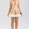 Imani Honeyflower Print Pleated Cotton Mini Dress