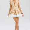 Imani Honeyflower Print Pleated Cotton Mini Dress