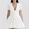 Imani White Pleated Broderie Anglais Mini Dress
