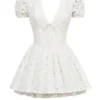 Imani White Pleated Broderie Anglais Mini Dress