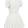 Imani White Pleated Broderie Anglais Mini Dress