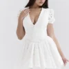 Imani White Pleated Broderie Anglais Mini Dress