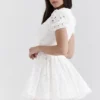 Imani White Pleated Broderie Anglais Mini Dress