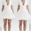 Imani White Pleated Broderie Anglais Mini Dress