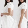 Imani White Pleated Broderie Anglais Mini Dress