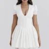 Imani White Pleated Cotton Mini Dress