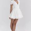 Imani White Pleated Cotton Mini Dress