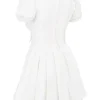 Imani White Pleated Cotton Mini Dress