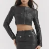 Ione Black Vegan Leather Cropped Top