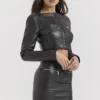 Ione Black Vegan Leather Cropped Top