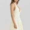 Iris Lemon Floral Print Georgette Halter Neck Mini Dress