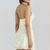 Iris Lemon Floral Print Georgette Halter Neck Mini Dress