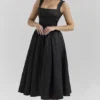 Isabeau Black Textured Satin Corset Midi Dress