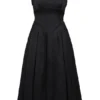 Isabeau Black Textured Satin Corset Midi Dress