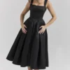 Isabeau Black Textured Satin Corset Midi Dress