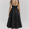 Isabeau Black Textured Satin Corset Midi Dress