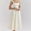 Isabeau Ivory Textured Satin Corset Midi Dress