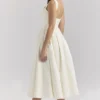 Isabeau Ivory Textured Satin Corset Midi Dress