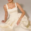 Isabeau Ivory Textured Satin Corset Midi Dress