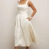 Isabeau Ivory Textured Satin Corset Midi Dress