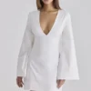 Isha White Bell Sleeve Cotton Mini Dress