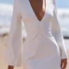 Isha White Bell Sleeve Cotton Mini Dress