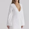 Isha White Bell Sleeve Cotton Mini Dress
