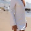 Isha White Bell Sleeve Cotton Mini Dress