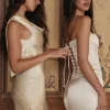 Isis Ivory Satin Corset Maxi Dress